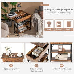 Lift Top End Table with Charging Station and Universal Wheels
