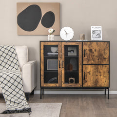 48 Inch Industrial Kitchen Buffet Sideboard with Metal Mesh Doors and Anti-toppling Device