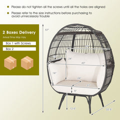 Oversized Patio Rattan Egg Lounge Chair with Cushions Indoor and Outdoor