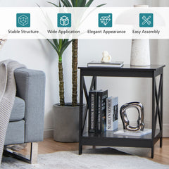 2-Tier Side Table with X-shape Design and 4 Solid Legs