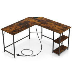 L Shaped Computer Desk with 2 Outlets and 2 USB Ports
