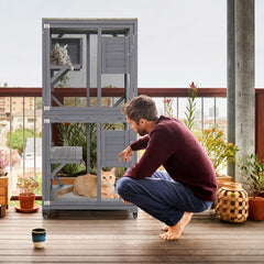 Outdoor Cat House Enclosures on Wheels Kitten Cages with Resting Box