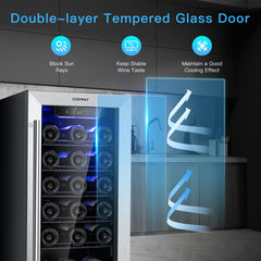 15 Inch 30-Bottle Stainless Steel Wine Cooler with Temperature Memory