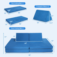 Girls Boys Modular Sofa and Play Couch Set with 2 Folding Mats and 2 Triangular Pillows