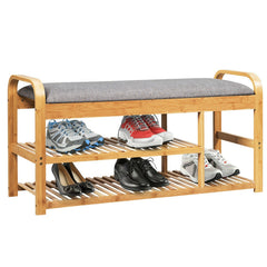 Entryway 3-Tier Bamboo Shoe Rack Bench with Cushion