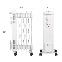 1500 W Oil-Filled Heater Portable Radiator Space Heater with Adjustable Thermostat