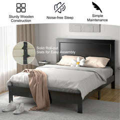 Full Size Platform Slat Bed Frame with High Headboard