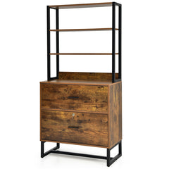 Letter Size Lateral File Cabinet with Lock and Bookshelf
