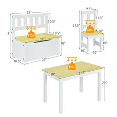4 Pieces Kids Wooden Activity Table and Chairs Set with Storage Bench and Study Desk