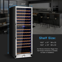 154-Bottle Freestanding Wine Cooler Refrigerator Dual Zone Wine Cellar with Dual Temperature Control