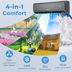 Energy Star Certified 12000 BTU 21 SEER2 208-230V Mini Split Air Conditioner and Heater Gray