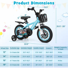 12/14/16/18 Inch Kids Bike with Adjustable Handlebar and Saddle for 3-8 Years Old