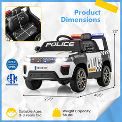 12V Kids Ride on Police Car with Remote and Siren Flashing Lights