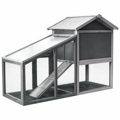Wooden 56.5 Inch Length Rabbit Hutch with Pull out Tray and Ramp