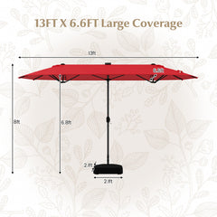 13FT Double-sided Patio Umbrella with Solar Lights for Garden Pool Backyard