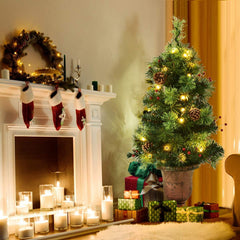 3/4/5 Feet LED Christmas Tree with Red Berries Pine Cones