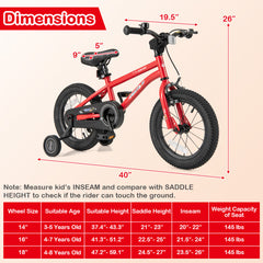 14/16/18 Inch Kids Bike Ages 3-8 with Handbrake and Coaster Brake and Bell Ring