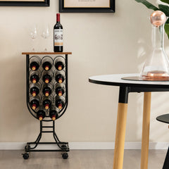 14 Bottles Wine Rack with Detachable and Lockable Wheels