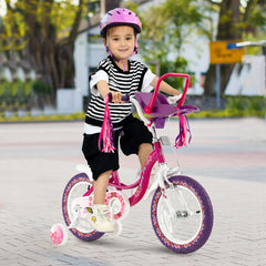 14/16 Inch Kids Bike with Doll Seat and Removable Training Wheels for 3-7 Years Old