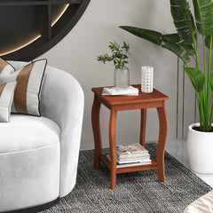 15 Inch 2-Tier Square End Table with Storage Shelf