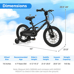 16 Inch Kids Bike Lightweight with 2 Removable Training Wheels for Aged 4-7