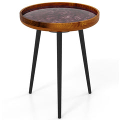 16/20 Inch Round End Table with Sea Shell Decoration and Epoxy Resin Finish-Brown