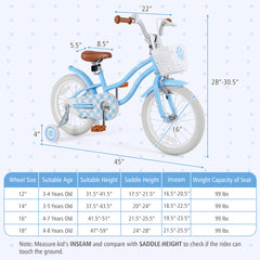 12/14/16/18 Inch Kids Bike with Adjustable Handlebar and Seat for 3-8 Year Old