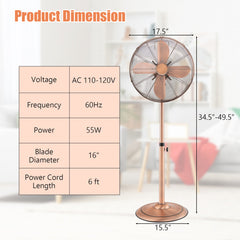 16 Inch Pedestal Standing Fan Oscillating Pedestal Fan with 3 Speeds and Adjustable Height