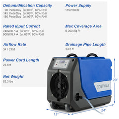 180 PPD Commercial Dehumidifier with Pump Drain Hose and Wheels