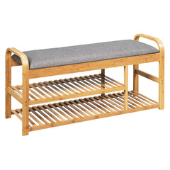 Entryway 3-Tier Bamboo Shoe Rack Bench with Cushion
