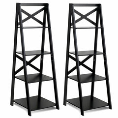 2 Pieces 4-Tier Wood Display Storage Bookshelf Set