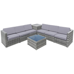 8 Pieces Wicker Sofa Rattan Dining Set Patio Furniture with Storage Table