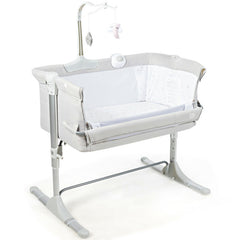 Height Adjustable Baby Side Crib  with Music Box & Toys In Light Gray