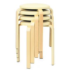 4-Pack Bentwood Stack Stools with PU Leather Round Top