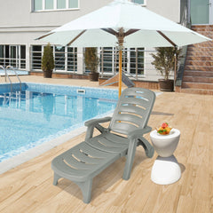 5 Position Adjustable Folding Lounger Chaise Chair with Wheels