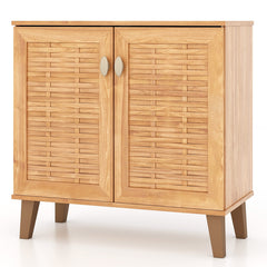 2-Door 4-Tier Shoe Cabinet Storage Organizer with Ventilated Woven Doors
