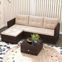 2-Piece Outdoor Wicker Furniture Set with Tempered Glass Coffee Table and Soft Cushions
