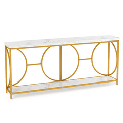 2-Tier Faux Marble Top Console Table with Storage Shelf