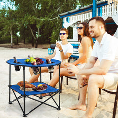 2-Tier Portable Picnic Table with Carrying Bag and 4 Cup Holders
