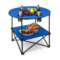 2-Tier Portable Picnic Table with Carrying Bag and 4 Cup Holders