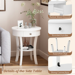 2-Tier Wood Round End Table with Open Drawer