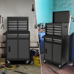 2-in-1 Rolling Tool Chest with 5 Sliding Lockable Drawers