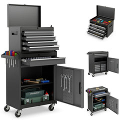 2-in-1 Rolling Tool Chest with 5 Sliding Lockable Drawers