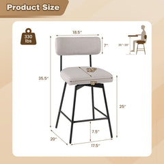 25 Inch 2 Pieces Modern Upholstered Bar Stools with Back Footrests