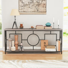 2-Tier Faux Marble Top Console Table with Storage Shelf for Hallway