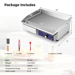 2000W Commercial Stainless Steel Grill with Adjustable Temp Control and Accessories