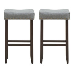 2 Pieces 29 Inch Backless Counter Height Stools with Brass Nail Head Studs