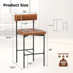 20 Inch Upholstered Bar Stools Set of 2 Counter Height Bar Chairs with Backrest