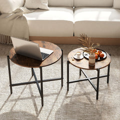 21.5 Inch Round Coffee Table Set of 2 with Heavy-Duty Metal Frame