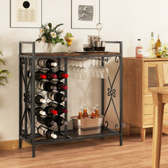 21 Bottle Wine Rack Freestanding Floor Wine Bottle Organizer with Glass Holder